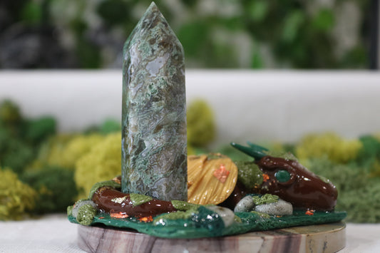 Mossy Dragon, with Moss Agate Tower