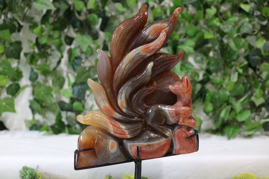 Carnelian Nine Tailed Fox Carving (on stand)