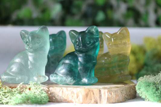 Fluorite Cat Carvings