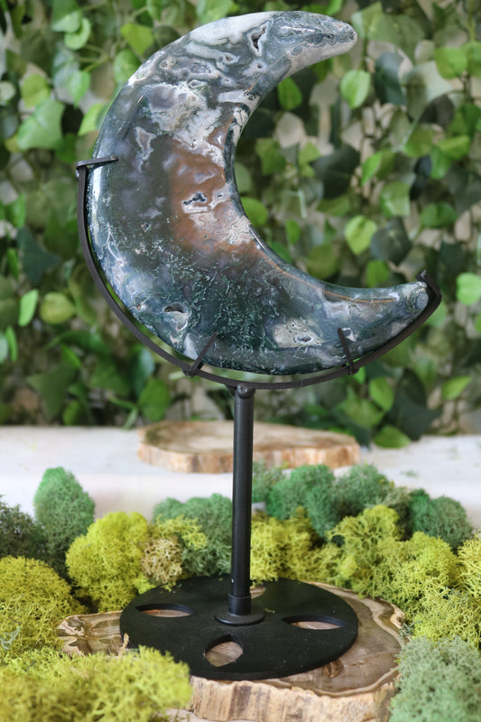 Moss Agate Moons (with stands)