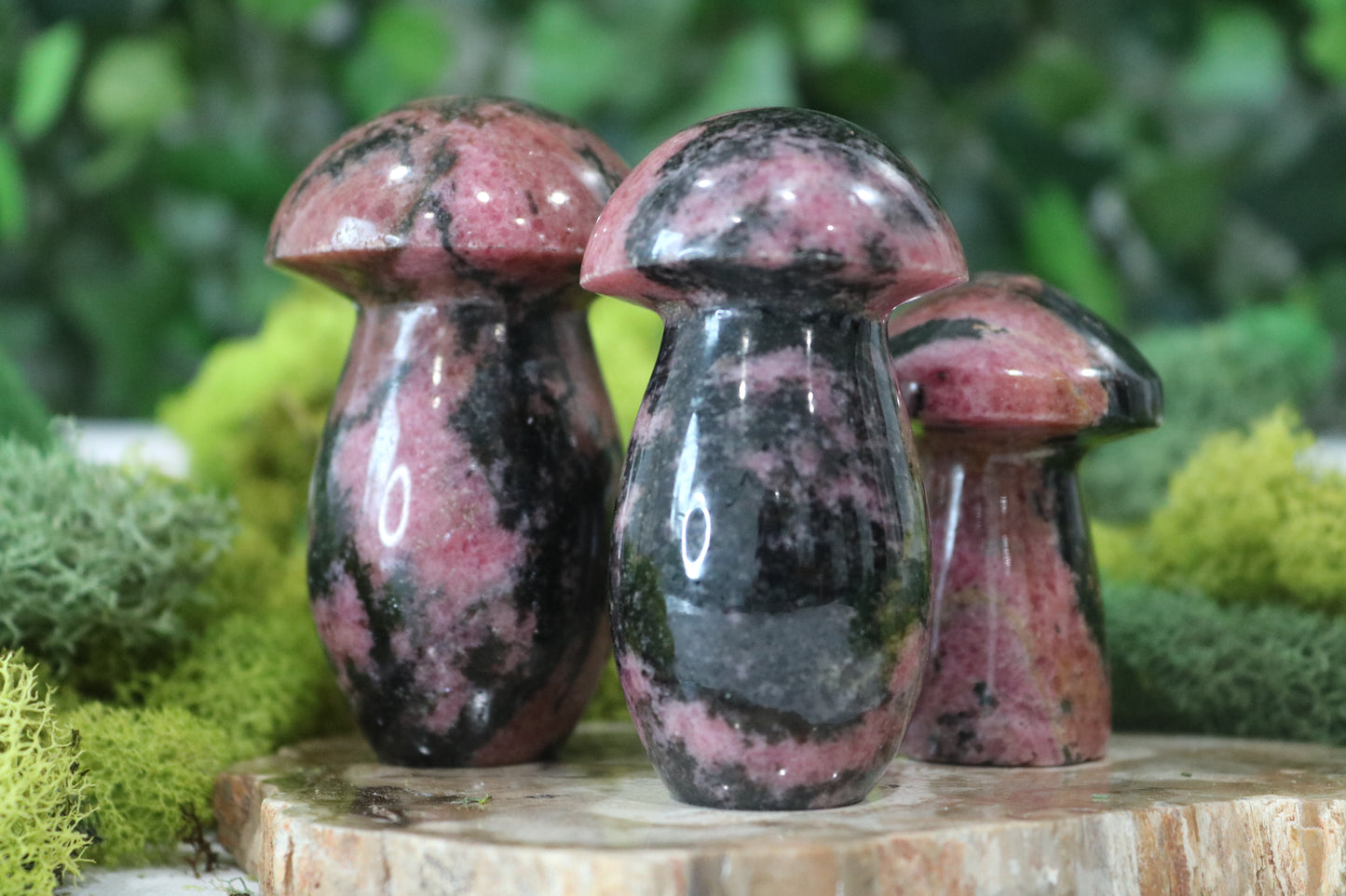 Rhodonite Mushroom Carvings