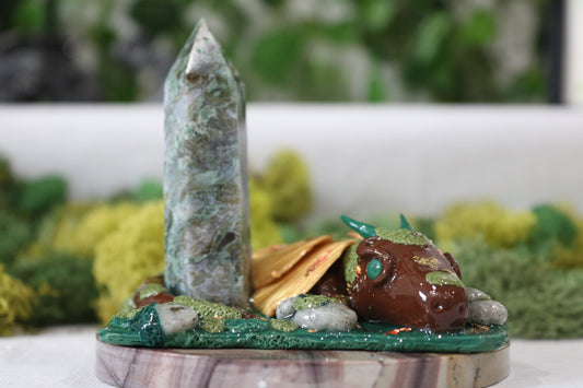 Mossy Dragon, with Moss Agate Tower