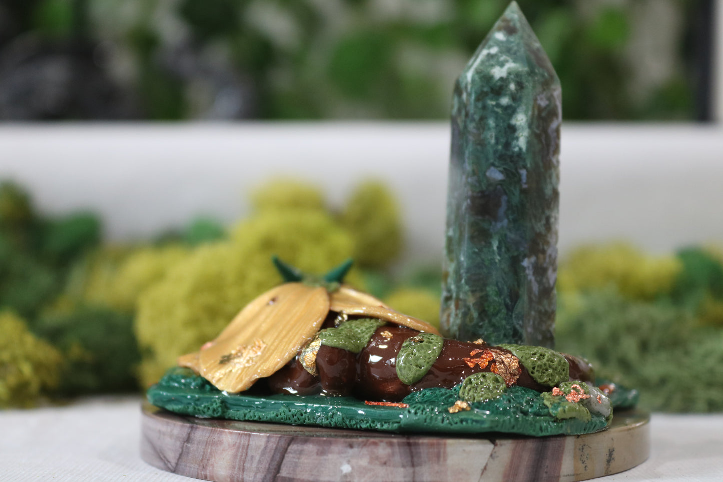 Mossy Dragon, with Moss Agate Tower