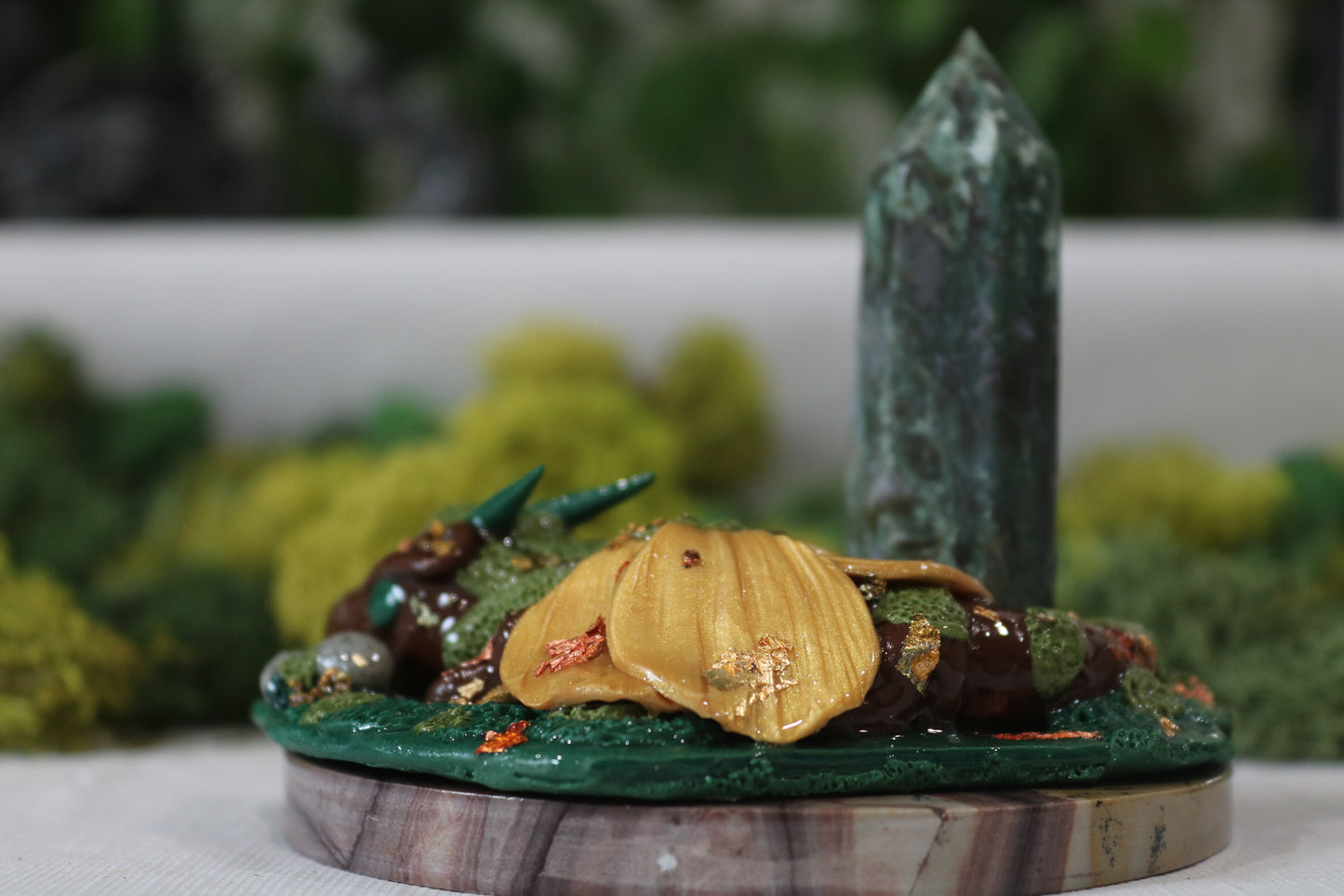 Mossy Dragon, with Moss Agate Tower
