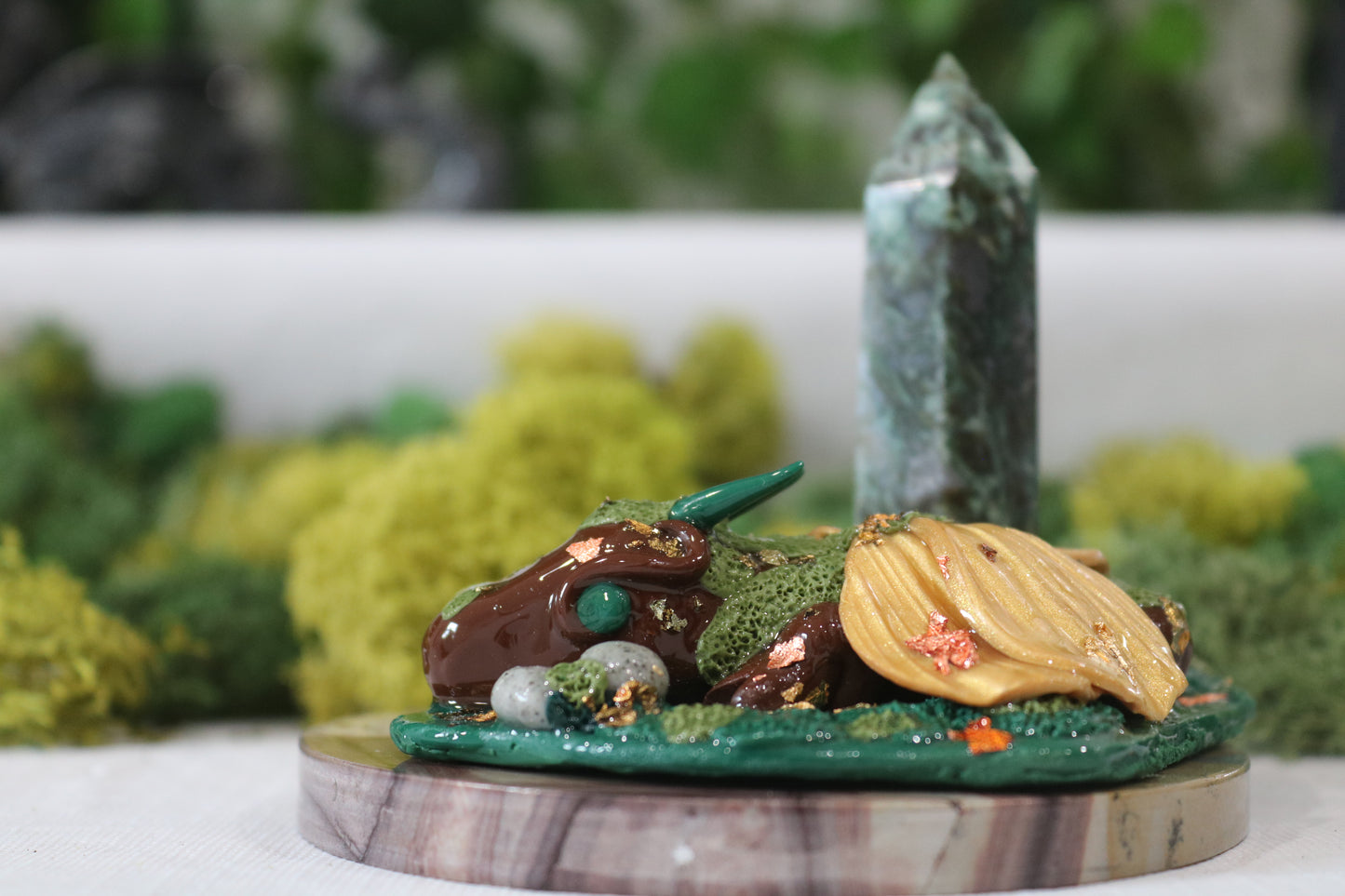 Mossy Dragon, with Moss Agate Tower