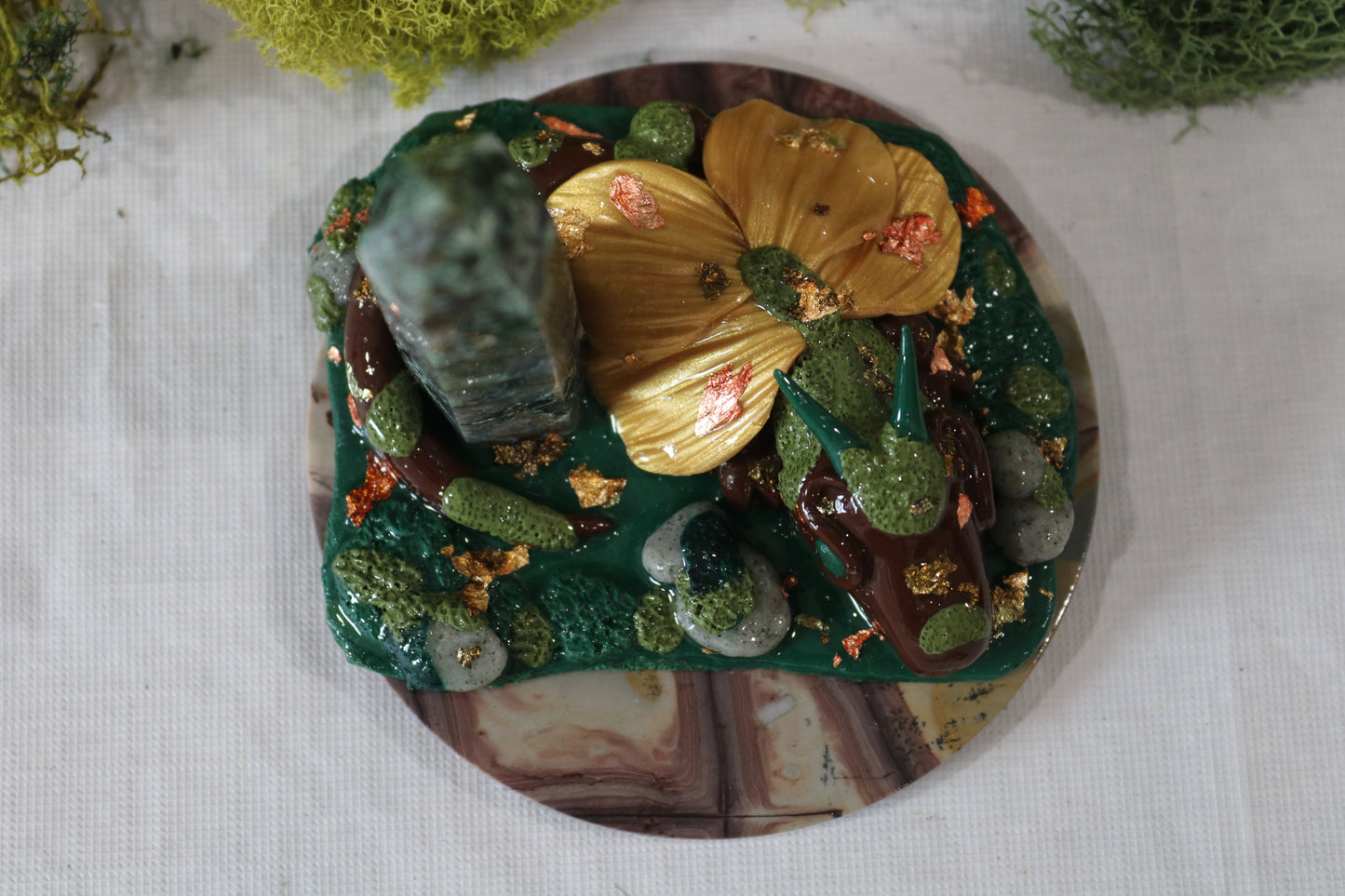 Mossy Dragon, with Moss Agate Tower