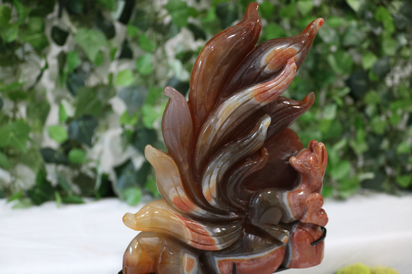 Carnelian Nine Tailed Fox Carving (on stand)