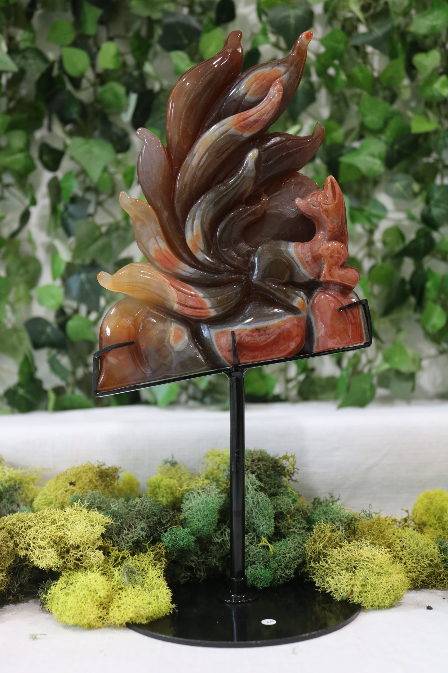 Carnelian Nine Tailed Fox Carving (on stand)