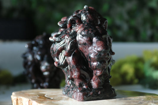 Garnet Lion Head Carving