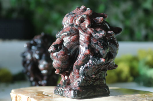 Garnet Lion Head Carving