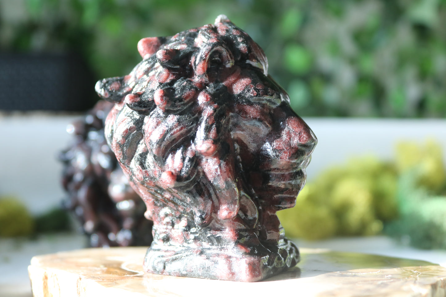 Garnet Lion Head Carving