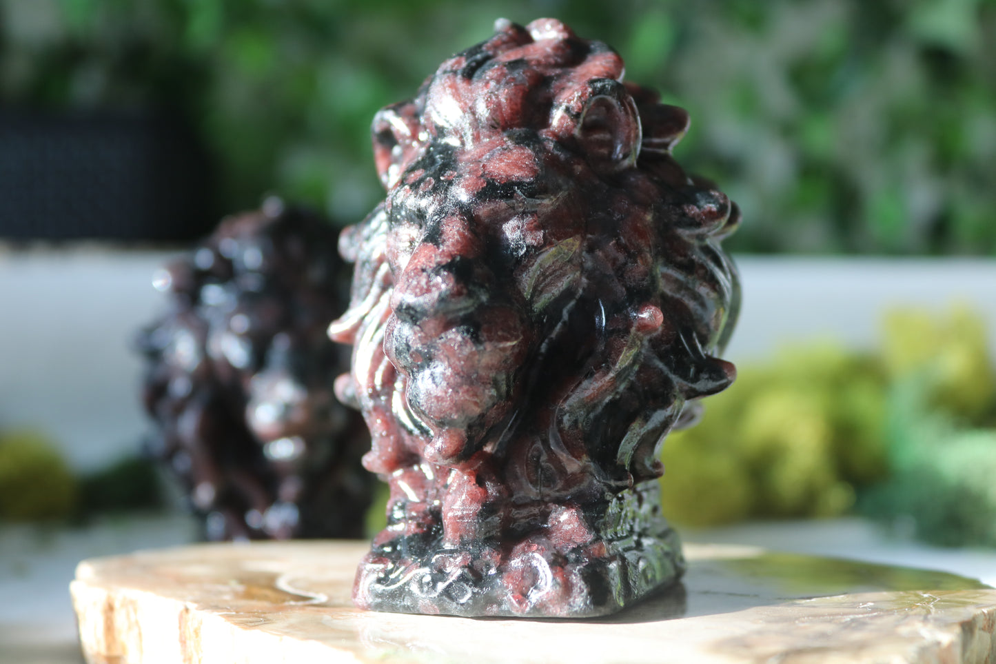 Garnet Lion Head Carving